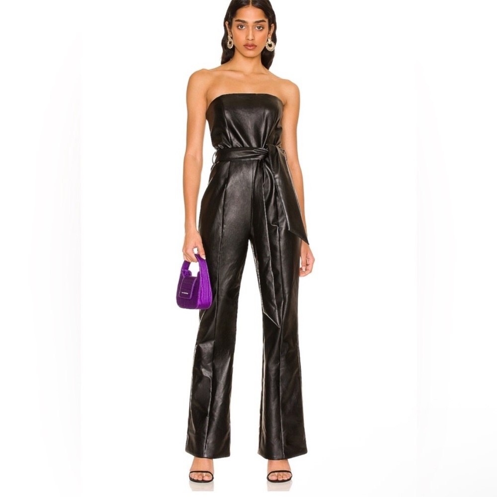 Majorelle Chloe black vegan leather belted jumpsuit sz xl